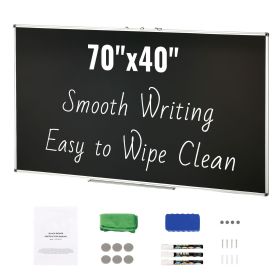 Black Board, 70 x 40 inch Large Chalkboard with Aluminum Frame, Black Boards Dry Erase Includes 1 Magnetic Erase & 3 Dry Erase Markers, Black Surface