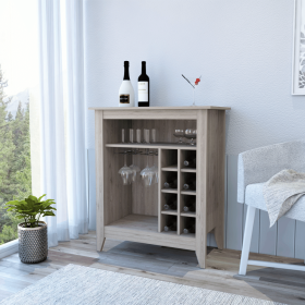 Bar- coffee cart 38" H, Kitchen or living room cabinet storage, with 8 bottle racks, a central shelf with 1 Cup holders, ideal for storing glasses