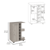 Bar Cart, Four Casters, Single Door Cabinet, Two External Shelves, Light Gray