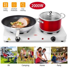 2000W Double Electric Burner Portable Dual Counter Stove Countertop Hot Plate Kitchen Cooker - White - X3DITA