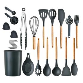 35Pcs Kitchen Cooking Utensils Set Spatula Set Baking Utensil Set Kitchen Accessories Necessities with Holder Egg Whisk Separator Tong - Black