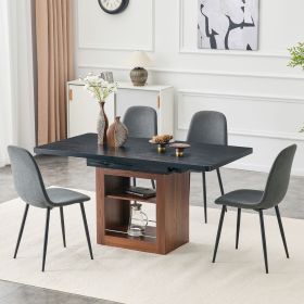 Expandable Dining table and chair set, 59-71 inch pull-out table,Paired With 4 Dark Gray Linen-Cotton Material chairs