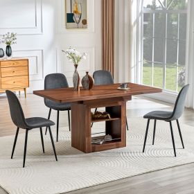 Expandable Dining table and chair set, 59-71 inch pull-out MDF table.Paired With 4 Dark Gray Linen-Cotton Material chairs