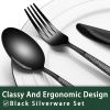 24-Piece Black Silverware Set with Steak Knives, Black Flatware Set for 4, Food-Grade - Stainless Steel - 7RMHWJ
