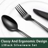 24-Piece Black Silverware Set with Steak Knives, Black Flatware Set for 4, Food-Grade - Stainless Steel - 7RMH8T