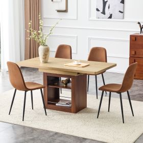 Scalable dining table and chair set, 59-71 inch pull-out table, 4-piece set of technological fabric chairs