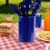 6 Piece Kitchen Utensil Holder for Kitchen Counter, Utensils Crock with Heat Resistant Spoon, Slotted Spoon, Ladle, Spatula BPA Free, Indigo