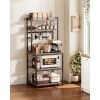 Kitchen Bakers Rack, 23.6 inch Width Bakers Rack, Kitchen Stand with X-Shaped Support Bar, 12 S-Shaped Hooks, Double-Layer Top Shelf