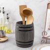 Wine Barrel Design Kitchen Utensil Crock, Vintage Gray Solid Wood Cooking Tool Holder