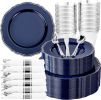 350pcs Blue Silver Plastic Plates - Silver Plastic Dinnerware Set Includes 50 Dinner Plates, 50 Dessert Dinnerware, 50 Cups