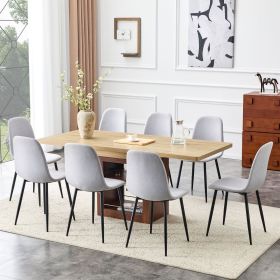 Scalable dining table and chair set, 59-71 inch pull-out table,8-piece set of Light Gray Linen-Cotton Material chairs
