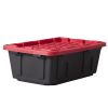 17 Gallon Medium Storage Bin with Snap Lid, Black and Red, Heavy Duty Plastic Storage Container
