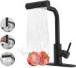 Black Kitchen Faucets with Pull Down Sprayer,Waterfall Kitchen Sink Faucet,Commercial Utility Stainless Steel Kitchen Faucets