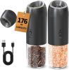 Gravity Electric Salt and Pepper Grinder Set Rechargeable Automatic Pepper Mills with External Adjustable Coarseness, 176ml Large Capacity
