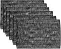Collection 100% Cotton Placemats for Dining Room Rectangle Two Tone Woven Fabric 13" x 19" Soft Durable Table Mat Set, Set of 6, Black
