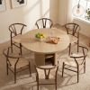 6-piece set of walnut color woven dining chairs, including a 47.2-inch round Roman column table with storage function