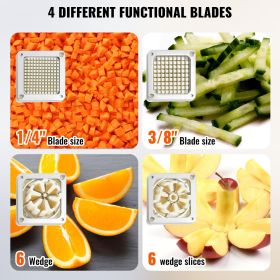 Commercial French Fry Cutter with 4 Replacement Blades, 1/4″ & 3/8″ Blade Easy Dicer Chopper, 6-wedge Slicer & 6-wedge Apple Corer