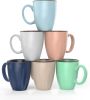 Set of 6 12oz Designer Ribbed Style Colorful Ceramic Coffee Mugs, Coffee Cups Gift Set for Coffee, Tea, Cocoa and More. Dishwasher and Microwave Safe.