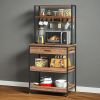 Kitchen Bakers Rack with Power Outlets, 5-Tier Microwave Oven Stand with Drawer and Sliding Shelves