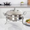 Round Stainless Steel Chafing Dish – Buffet Food Warmer with Silver Accents and Glass Lid, Durable Serving Dish