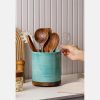 Utensil Holder, 360° Rotating Extra Large Ceramic Kitchen Utensil Holder for Countertop, Cooking Utensil Crocks for Counter with Rotatable Wooden Base