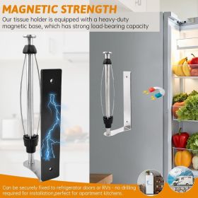 Magnetic Paper Towel Holder for Fridge, No Drill, One Hand Tear Paper Towel Holder with Ratchet Mechanism, Self-Adhesive & Wall Mount for Refrigerator