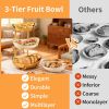 3 Tier Ceramic Fruit Bowl for Kitchen Counter with Metal Rack, Fruit Basket with Stand