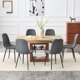 Scalable dining table and chair set, 59-71 inch pull-out table, 6-piece set of Dark Gray Linen-Cotton Material chairs