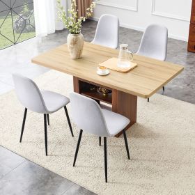 Scalable dining table and chair set, 59-71 inch pull-out table,4-piece set of Light Gray Linen-Cotton Material chairs