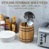 Wine Barrel Design Kitchen Utensil Crock, Light Brown Solid Bamboo Wood Cooking Tool Holder