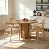 4-piece set of wooden color woven dining chairs, including a 47.2-inch round Roman column table with storage function