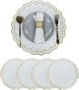 Linen Cotton Placemats Set of 4 Scalloped Flower Embroidery Place Mats 15'' Natural Linen Texture Fabric Machine Washable - Cotton - 7EX4Z8