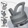 Water Bottle with Straw,Tritan BPA-Free,Leak-Proof Design for Travel, Home, School, Grey