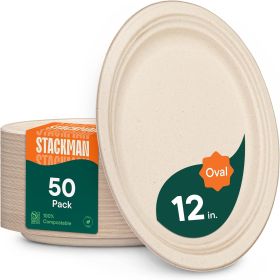 Compostable Oval Paper Plates [12.5 inch - 50-Pack] Elegant Disposable Dinner Platter Heavy-Duty Quality