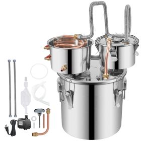 Moonshine Still Distiller 3Gal 12L Stainless Steel Water Distiller Copper Tube with Circulating Pump Home Brewing Kit Build-in Thermometer for DIY Whi