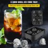Skull Ice Cube Tray, 4-Grid Skull Ice Ball Maker, Flexible Black Silicone Ice Tray with Lid & Funnel