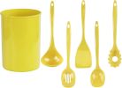 6 Piece Kitchen Utensil Holder for kitchen counter, Utensils crock with Heat Resistant Spoon, Slotted Spoon, Ladle, Spatula BPA Free, Lemon