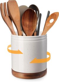 7.6" 360° Rotating Utensil Holder, Kitchen Utensil Holder for Countertop,Large Ceramic Utensil Crock for Kitchen Decor, Protection Cork Bottom