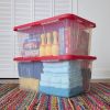 (2 pack) 27 Gallon Large Storage Bin with Red Snap Lid, Heavy Duty Clear Plastic Storage Container