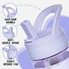 Water Bottle with Straw,Tritan BPA-Free,Leak-Proof Design for Travel, Home, School, (Purple)