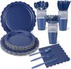 175 Pcs Navy Blue Plates and Napkins, 25 Guest Navy Blue Party Supplies Inlcudes Scalloped Plates Napkins Cups Plastic Cutlery for Birthday, Wedding