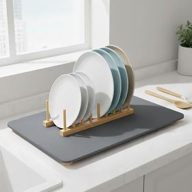 Drying Mat for Kitchen Counter with Bamboo Rack&5 Wooden Feet ,20"×16" Natural Diatomaceous Earth Dish Drying Stone , Fast Absorbing