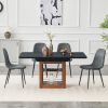 Expandable Dining table and chair set, 59-71 inch pull-out table,Paired With 4 Dark Gray Linen-Cotton Material chairs