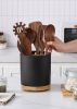 3 Compartment Utensil Holder, Extra Large Utensil Crock, Stable Ceramic Utensil Organizer, Cooking Tool Organizer Set for - Cork - 7RZ1ET
