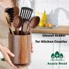Utensil Holder, Acacia Wood Kitchen Utensil Holder for Countertop, 360°Rotating Cooking Utensil Crock for Kitchen Counter