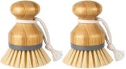 Bamboo Palm Brush, Scrub Brush for Dishes Pots Pans Kitchen Sink Cleaning, Pack of 2
