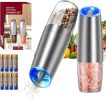 Gravity Electric Salt and Pepper Grinder Set Stainless Steel Automatic Salt and Pepper Grinder Set, Battery Operated, LED Light, Adjustable Coarseness
