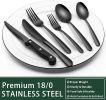 24-Piece Black Silverware Set with Steak Knives, Black Flatware Set for 4, Food-Grade Stainless Steel Tableware Cutlery Set - Stainless Steel [7RMH16]