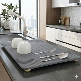 Large Diatomaceous Earth Stone Dish Drying Mat - 24" x 16" Quick Dry Non-Slip Food Grade Fast Absorbent Quartz-Enhanced Rapid Water Absorbing Countert