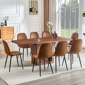 Expandable Dining table and chair set, 59-71 inch pull-out MDF table.Paired With 8 technological fabric chairs
